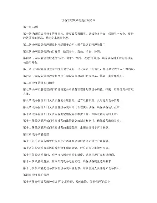 设备管理规章制度汇编范本