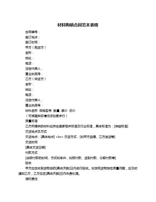材料购销合同范本表格