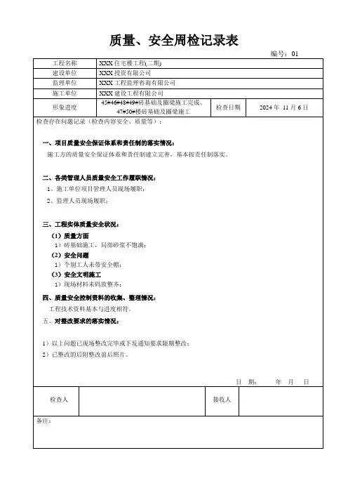 房屋建筑工程质量、安全周检记录表(范本)