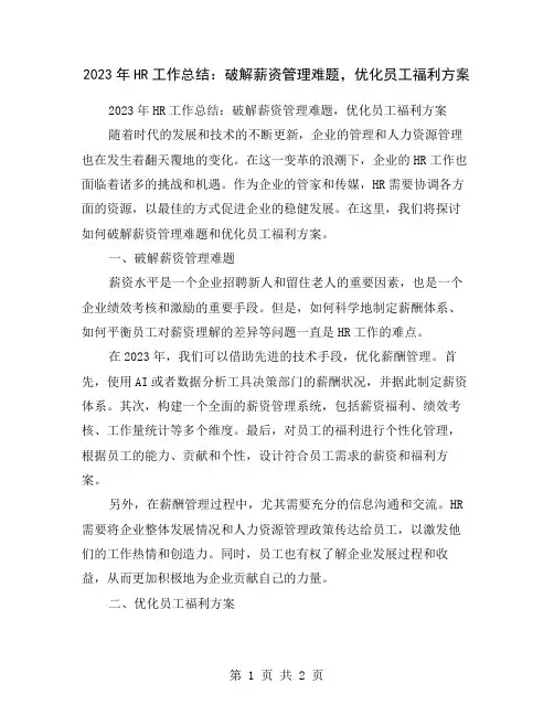2023年HR工作总结：破解薪资管理难题,优化员工福利方案