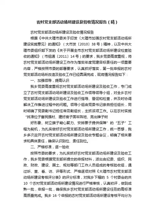 农村党支部活动场所建设及验收情况报告（精）