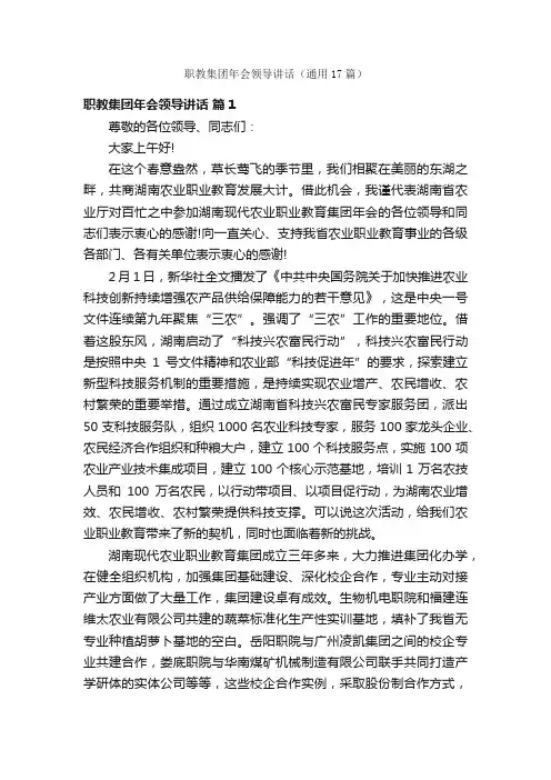 职教集团年会领导讲话（通用17篇）