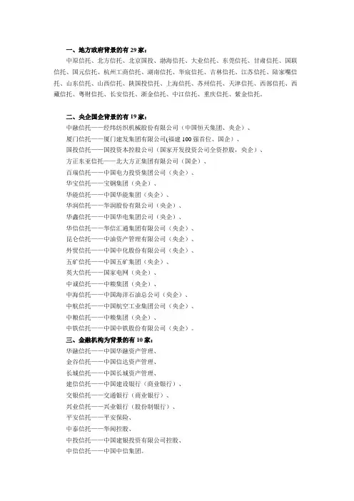 全国68家信托公司汇总