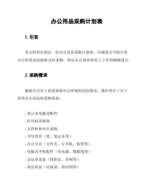 办公用品采购计划表
