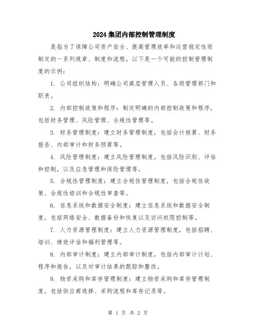 2024集团内部控制管理制度