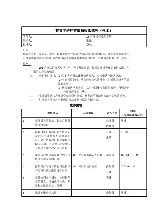 某宝洁经营部预收款流程