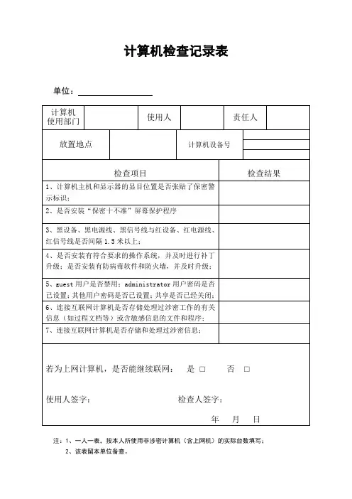 (完整word版)计算机检查记录表