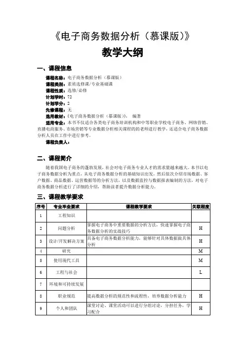 电子商务数据分析-教学大纲.docx