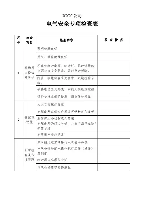 电气安全专项检查表