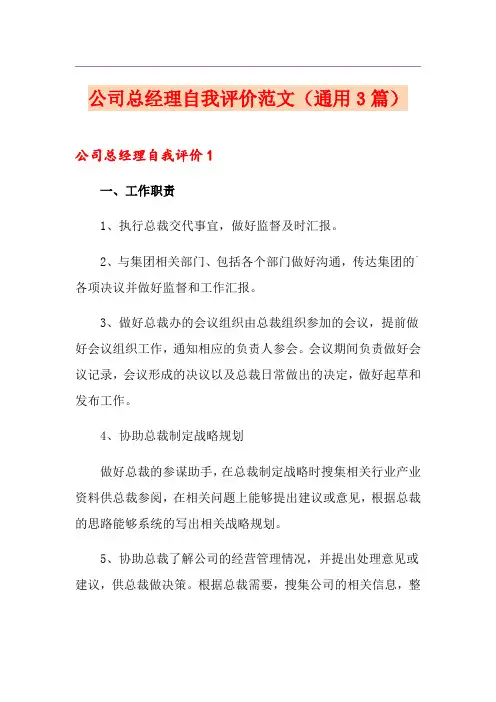 公司总经理自我评价范文(通用3篇)