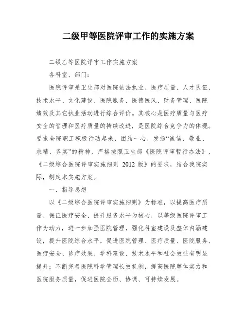 二级甲等医院评审工作的实施方案