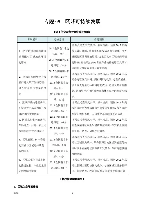 2018届高考二轮地理考试大纲解读精品检测：专题3.9 区域可持续发展(解析版)