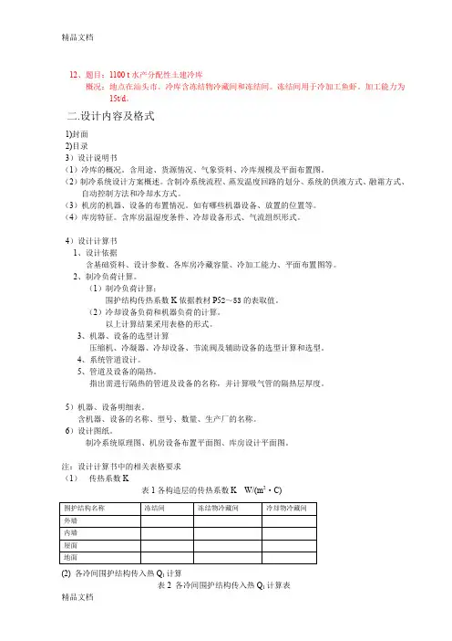 《冷库设计》课程设计模板资料