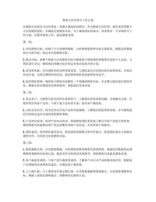 销售大区经理月工作计划