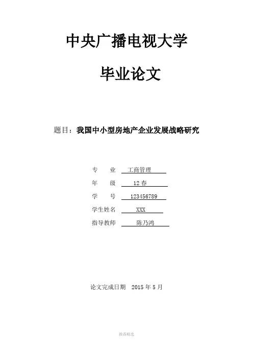 我国中小型房地产企业发展战略研究