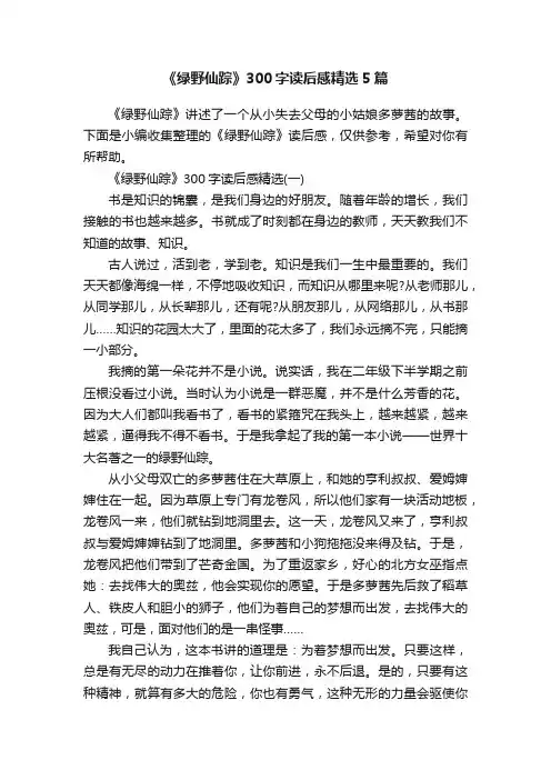 《绿野仙踪》300字读后感精选5篇