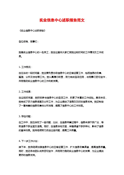 实业信息中心述职报告范文