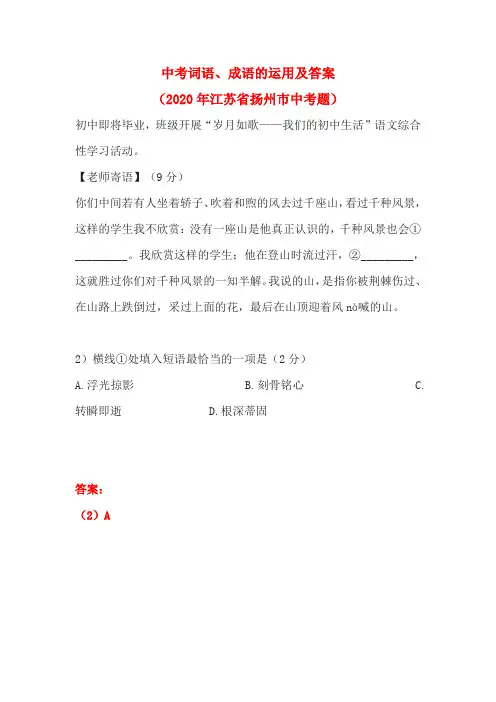中考词语、成语的运用及答案(2020年江苏省扬州市中考题)