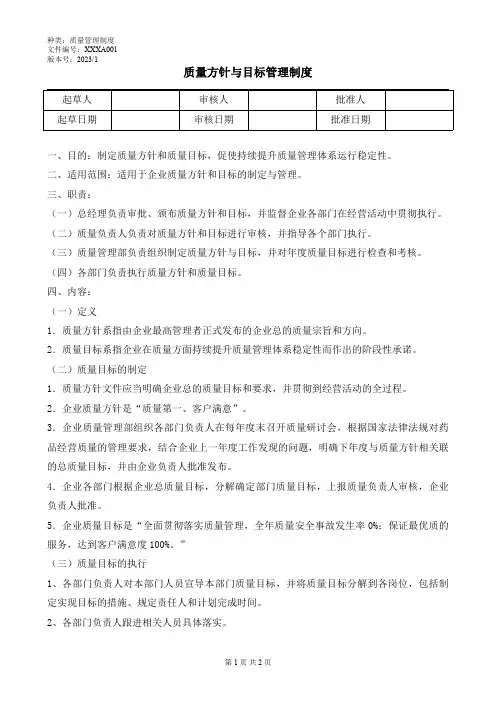 1 质量方针和目标管理制度