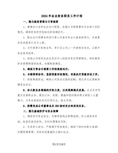 2024年企业财务职员工作计划（三篇）