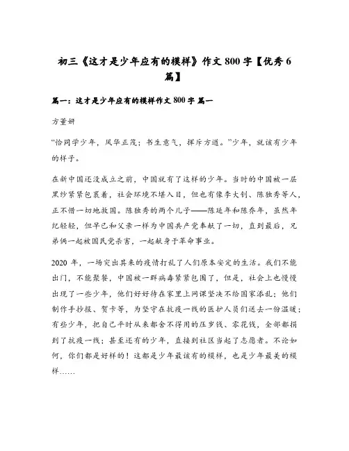 初三《这才是少年应有的模样》作文800字【优秀6篇】