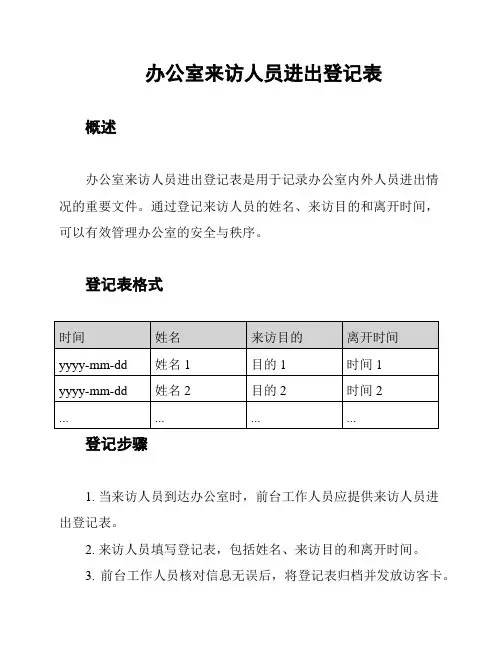 办公室来访人员进出登记表