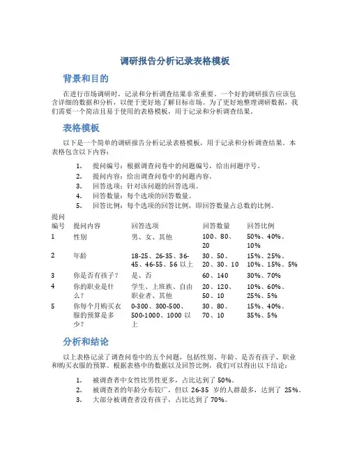 调研报告分析记录表格模板