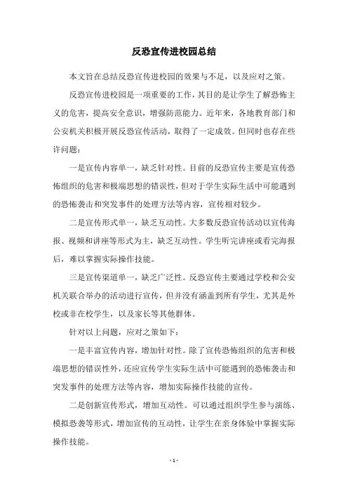 反恐宣传进校园总结