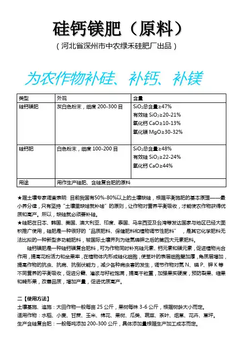 硅钙镁肥——河北省中农绿禾硅肥厂