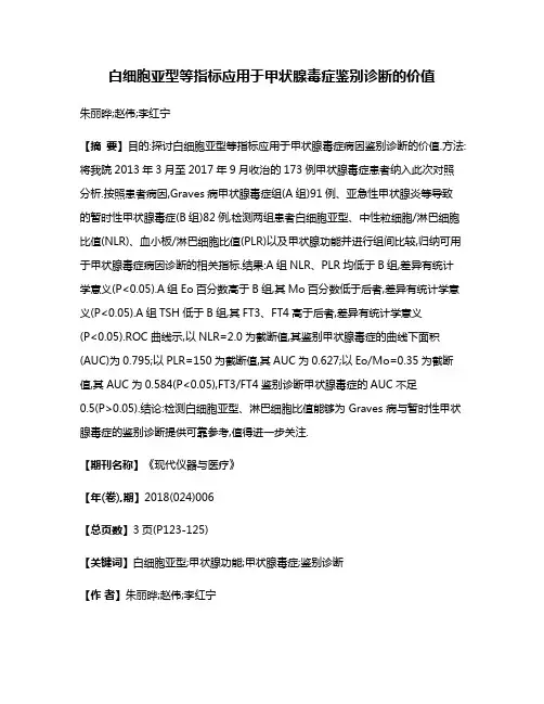 白细胞亚型等指标应用于甲状腺毒症鉴别诊断的价值