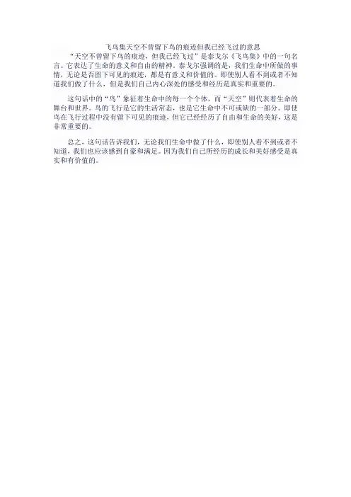 飞鸟集天空不曾留下鸟的痕迹但我已经飞过的意思