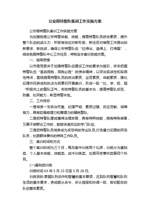 公安局特警队集训工作实施方案