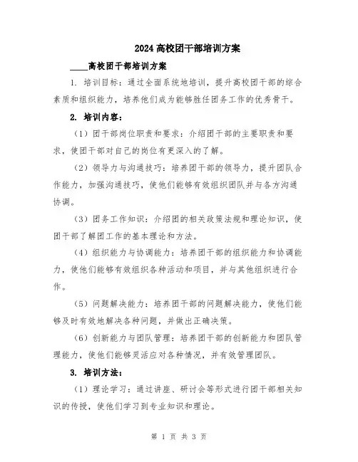 2024高校团干部培训方案