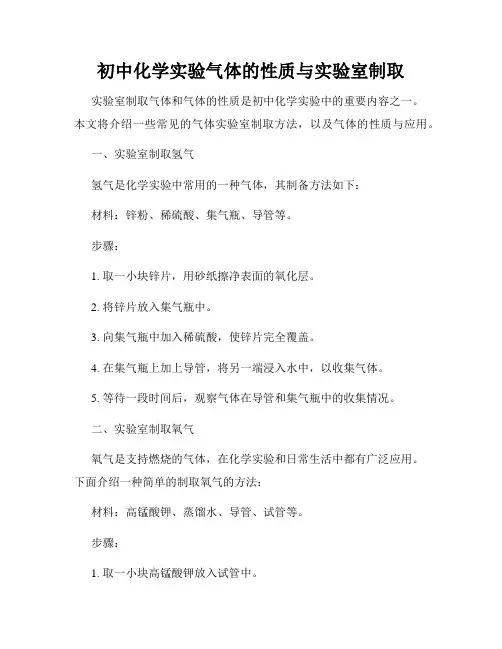 初中化学实验气体的性质与实验室制取