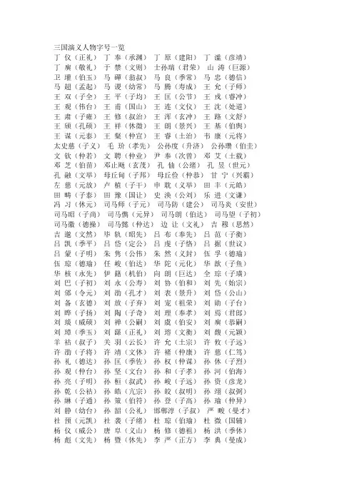 三国演义人物字号一览