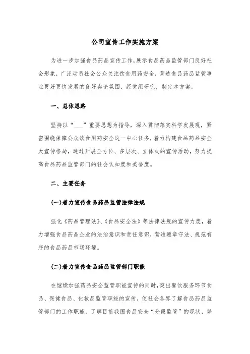 公司宣传工作实施方案(3篇)
