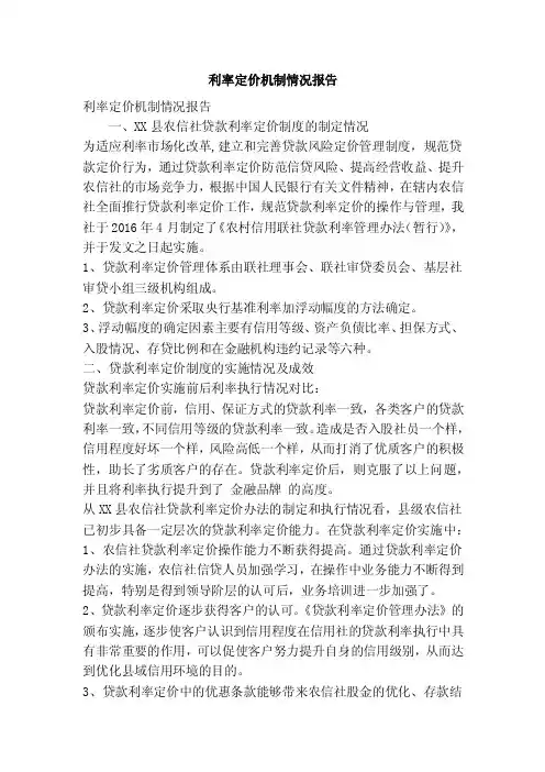 利率定价机制情况报告（精简篇）