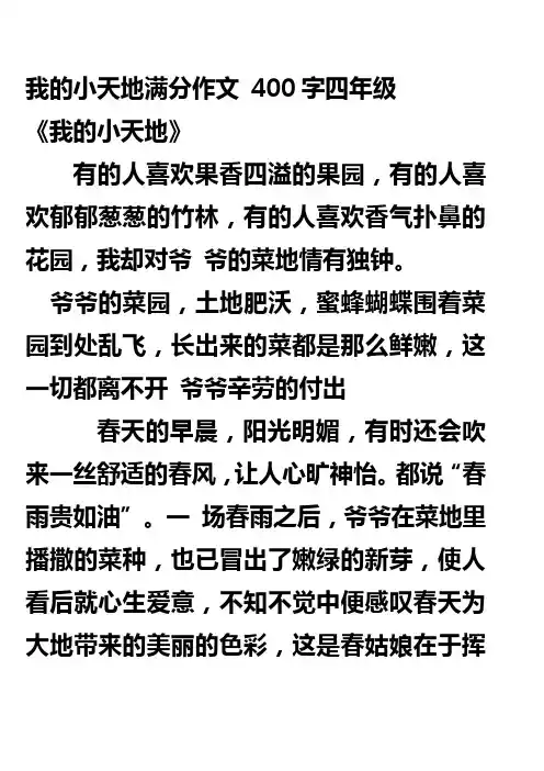 我的小天地满分作文 400字四年级