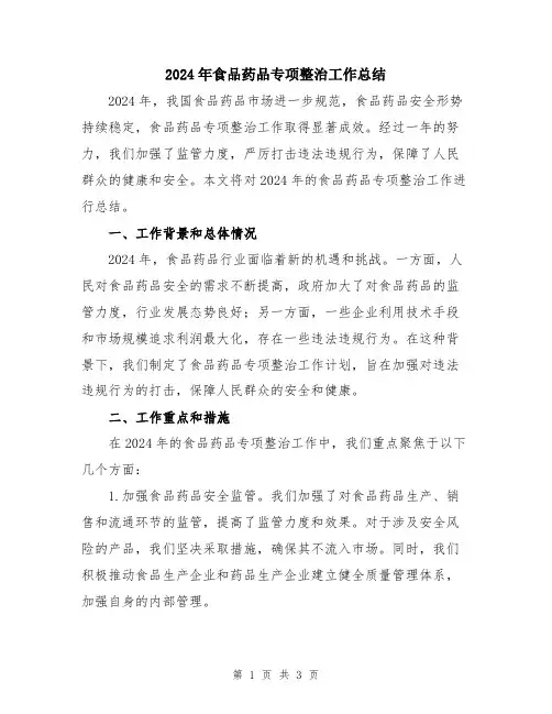 2024年食品药品专项整治工作总结