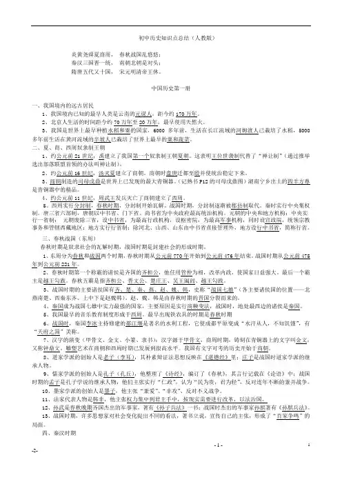 人教版初中历史知识点总结