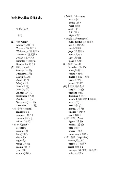初中英语单词分类大全(打印版)