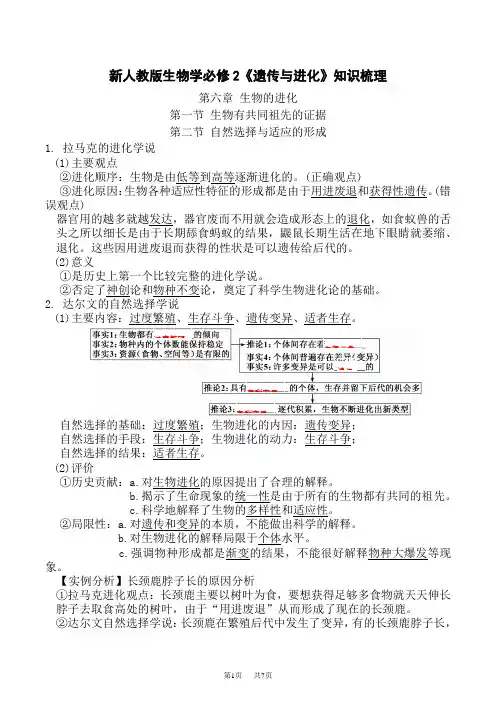人教版高中生物必修第2册 第6章 生物的进化-【必背知识】(教师版)