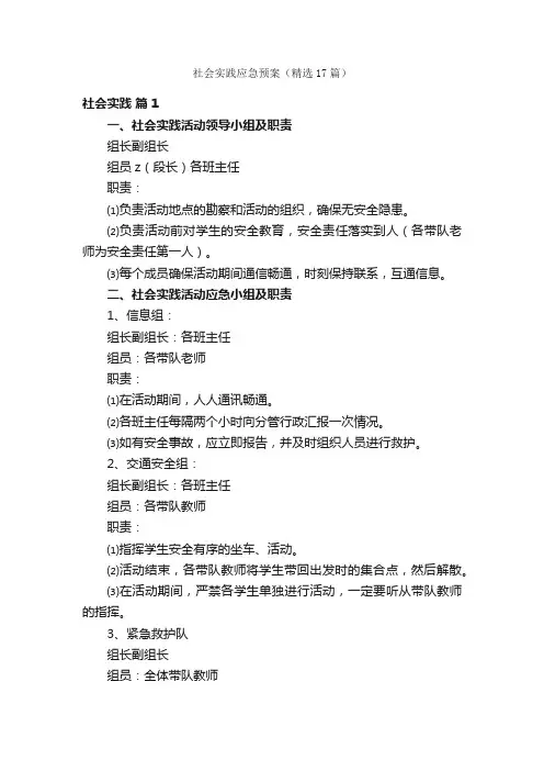 社会实践应急预案（精选17篇）