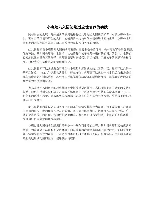 小班幼儿入园初期适应性培养的实践