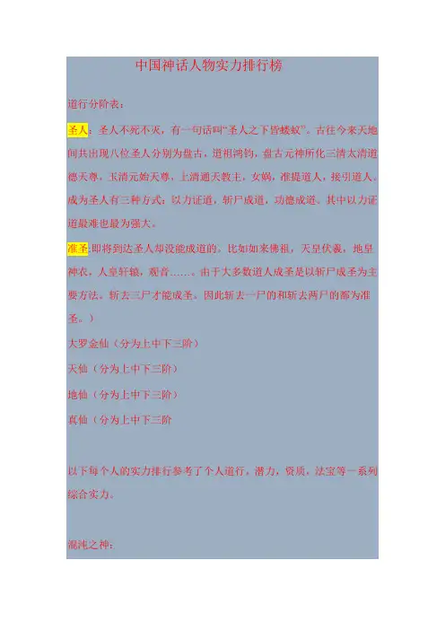 中国远古神话人物实力排行榜