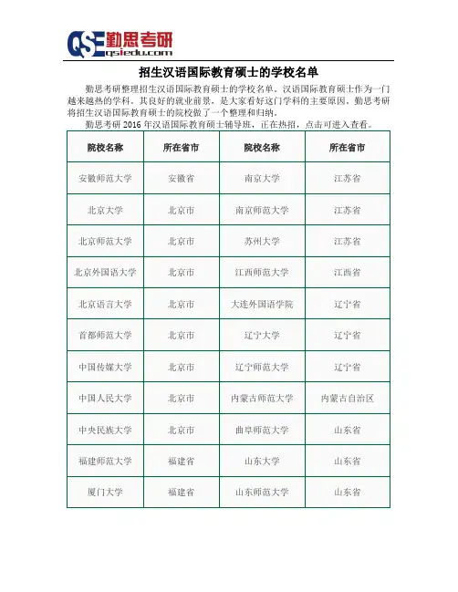 汉语国际教育硕士的学校名单