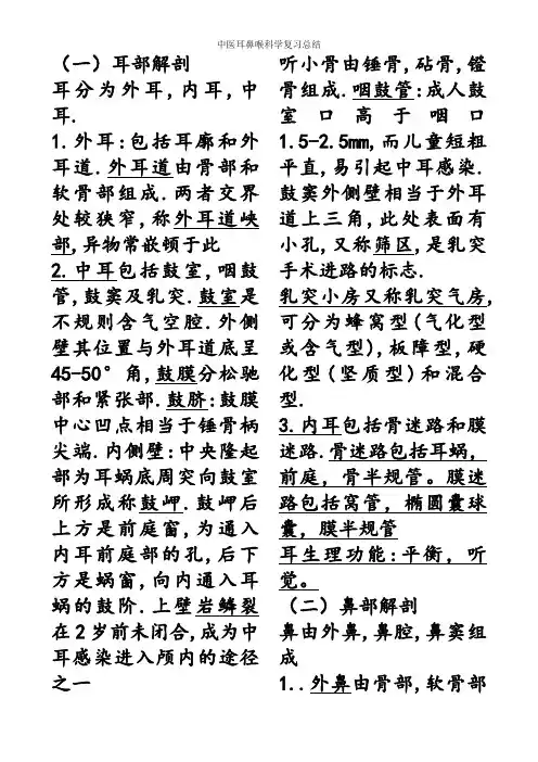 中医耳鼻喉科学复习总结
