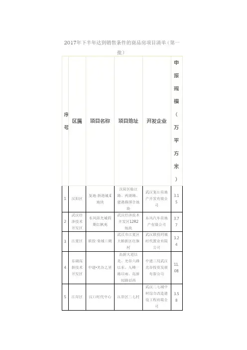2017年下半年达到销售条件的商品房项目清单(第一批)