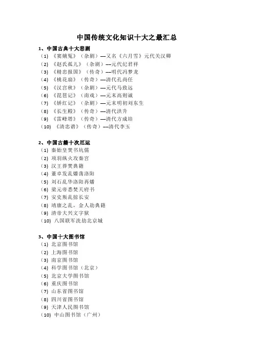 中国传统文化知识十大之最汇总