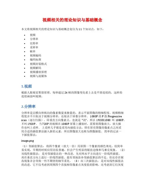 视频相关的理论知识与基础概念